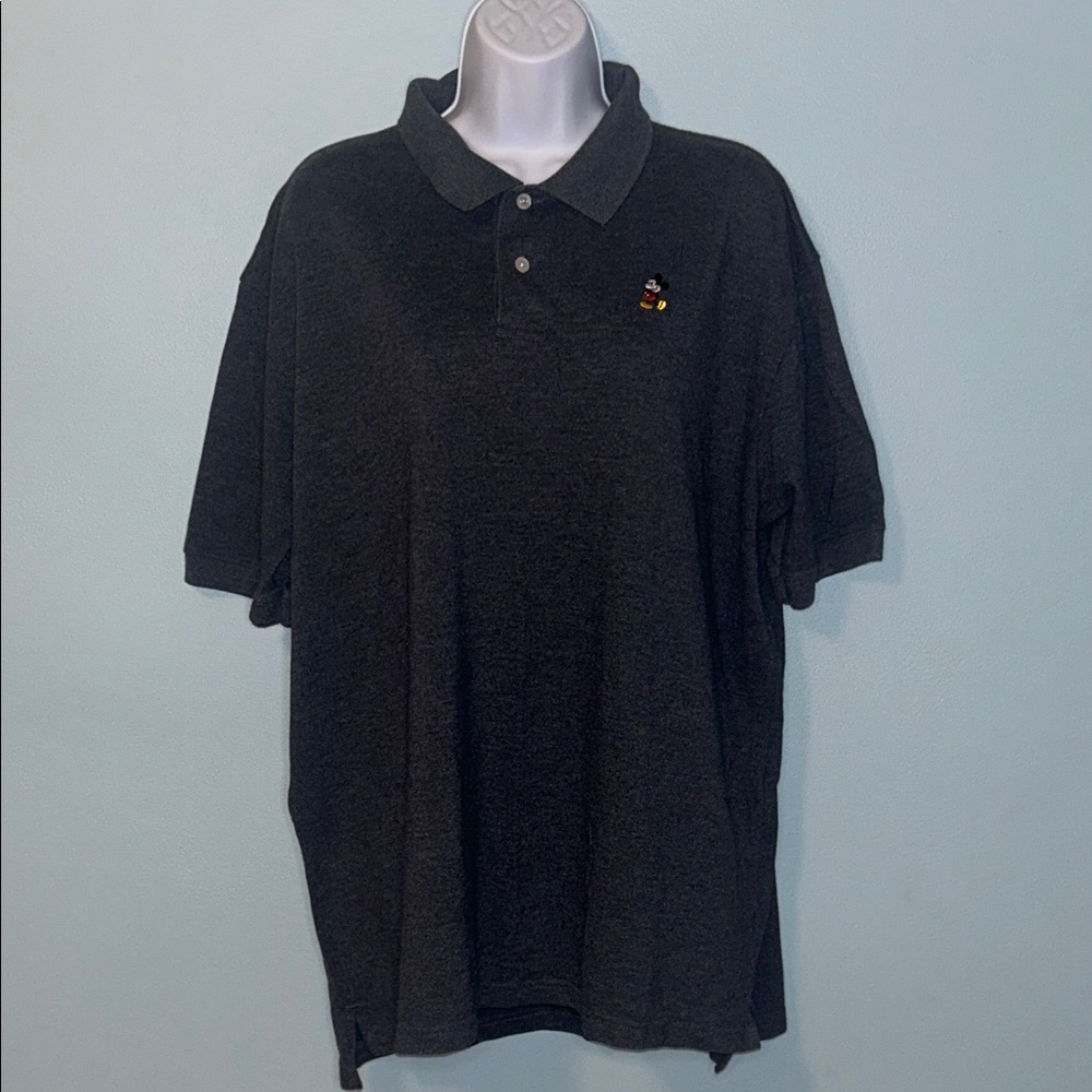 Disney Charcoal Gray Short Sleeve Polo, Embroidered Mickey Detail, Size XL